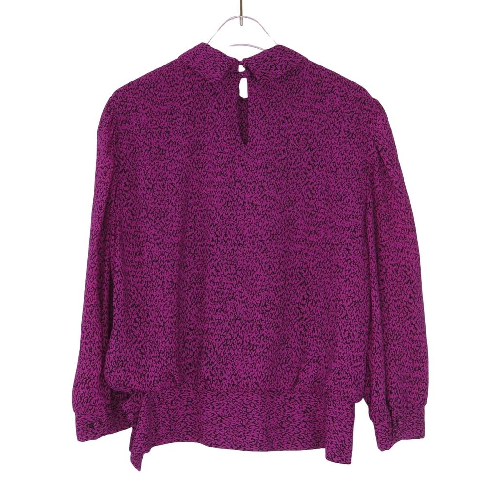 Alexis 1970s Vintage Blouse Purple Pleated Pussybow Neck Tie Blouse Small - Picture 4 of 5
